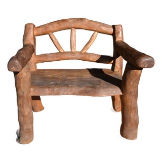 Folk Art Handcrafted Unique Rustic Log Solid Wood Bench Seat / Wide Chair For Sale