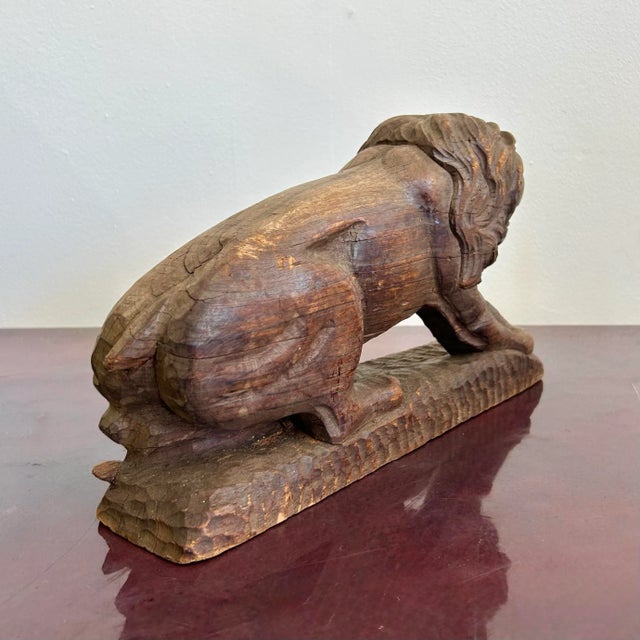 Vintage Boho Hand-Carved Lion Sculpture For Sale In West Palm - Image 6 of 7