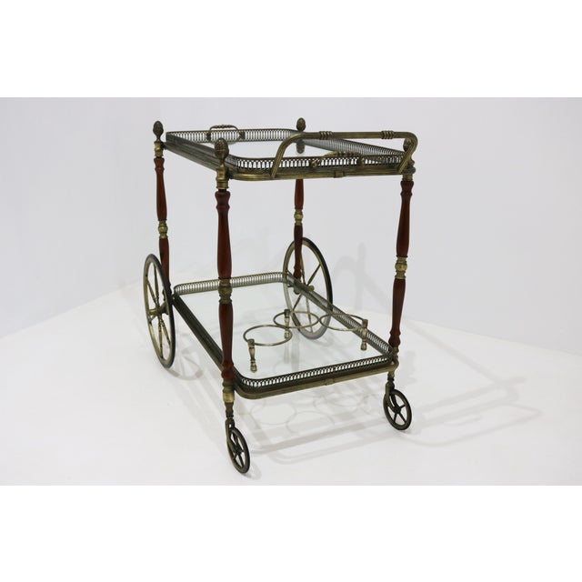 Neoclassical Brass Bar Cart with Pinecone Finials from Maison Baguès, France, 1940s For Sale - Image 15 of 18