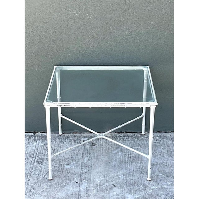Mid-Century Modern Vintage Brown Jordan “Calcutta” Metal and Glass Patio Side Table For Sale - Image 3 of 12