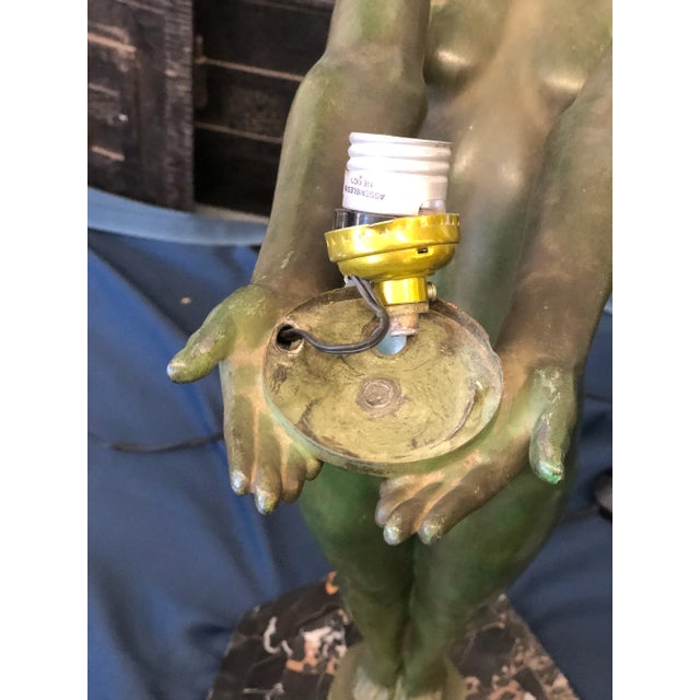 Green Art Deco Light Statue Signed Max Le Vierre “Clarte” For Sale - Image 8 of 13