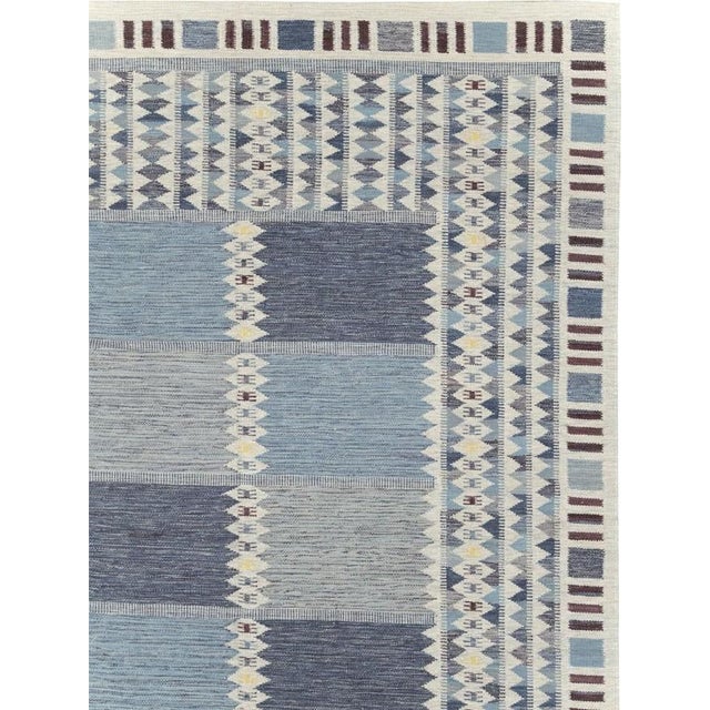 Vintage Inspired Swedish Kilim in blues, creams and gray