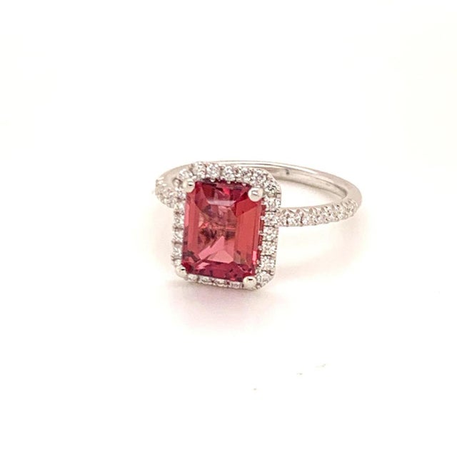 Diamond Tourmaline Rubellite Ring 6.5 18k Gold 3.11 TCW Certified For Sale In New York - Image 6 of 13