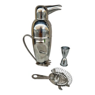 Vintage Art Deco Penguin Cocktail Shaker Set- 3 Pieces For Sale