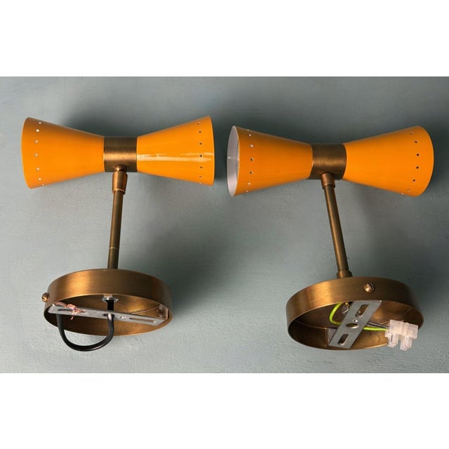 Early 21st Century Stilnovo Style Pair of Italian Wall Sconces in Lacquered Metal and Brass For Sale - Image 5 of 12