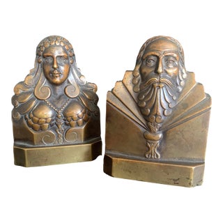 1930s Elizabethan Couple Bronze Bookends - Set of 2 For Sale