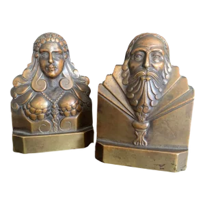1930s Elizabethan Couple Bronze Bookends - Set of 2
