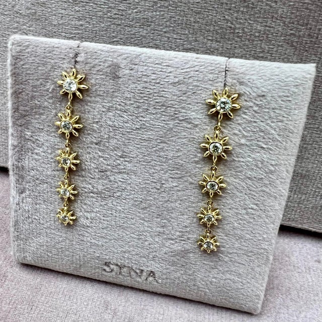 Contemporary Syna Yellow Gold Sun Earrings with Diamonds, a Pair For Sale - Image 3 of 4