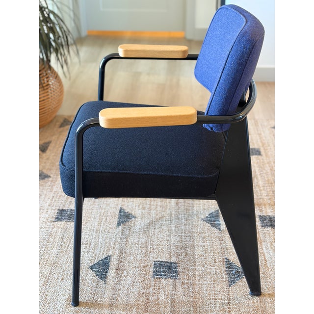 Black Jean Prouvé for Vitra Armchair, 1951 Design – Blue & Black (Pair Available) For Sale - Image 8 of 13