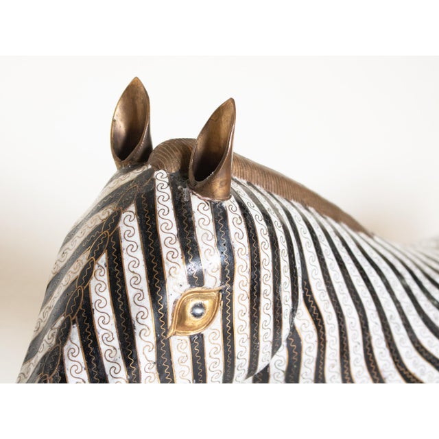 Rare XL Vintage Chinese Cloisonné Enameled Zebra Statue For Sale - Image 10 of 15