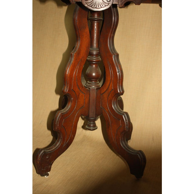 Victorian Antique Victorian Marble Top Carved Base Oval Parlor Table For Sale - Image 3 of 9