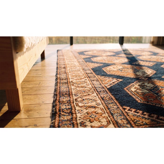 Wonderful Navy Blue Background With Vibrant Details Geometric Pattern Antique Persian Tribal Afshar Rug For Sale - Image 15 of 17