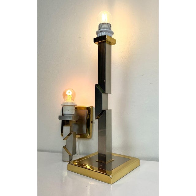 Skyscraper Brass and Chrome Table Lamp & Wall Lamp, 1970s, Set of 2 For Sale - Image 12 of 16