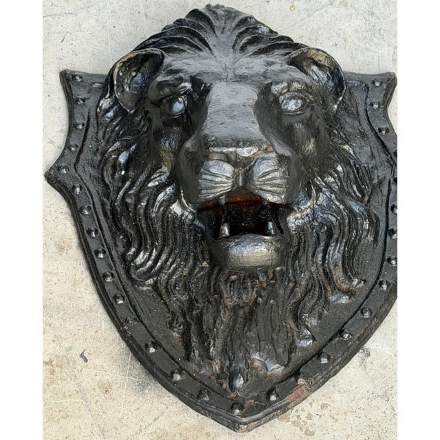 Large 19th C. American Cast-Iron Lion Shield Medallion, Architectural Ornament For Sale - Image 15 of 18