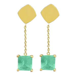 Natural Colombian Emerald Square cut drop Earrings in 18k solid gold