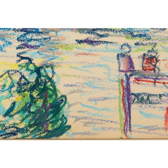Mid-Century Swedish Folk Art Oil Pastel Drawing of Stockholm City Hall in Sky Blue, Pink, Purple, Teal, Green For Sale - Image 11 of 18