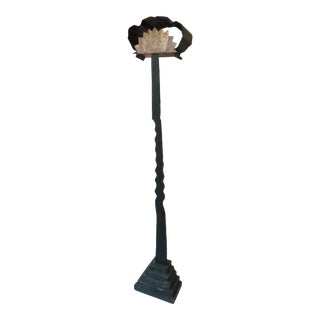 Wood & Metal Ziggurat Floor Lamp For Sale