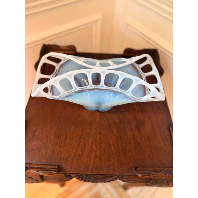 Vintage Murano Style Blue Opaline Art Glass Openwork Centerpiece Bowl For Sale In Charleston - Image 6 of 6