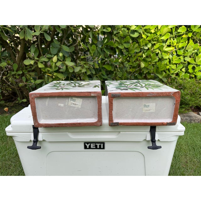 Antique Hand-Painted Olive Motif Crackle Glazed Pottery Vessels, Pair For Sale - Image 12 of 14