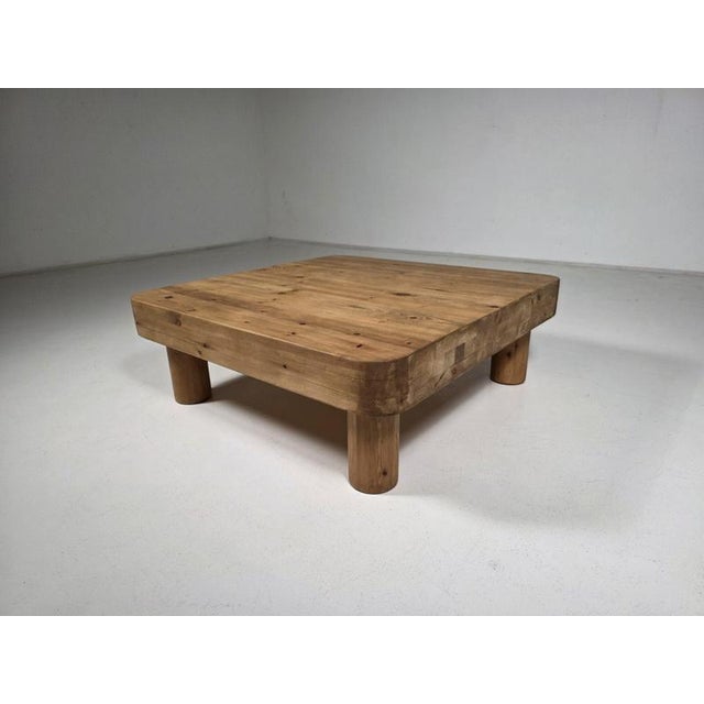 French Solid Pine Coffee Table with Cylindrical Legs, 1970s For Sale - Image 4 of 10