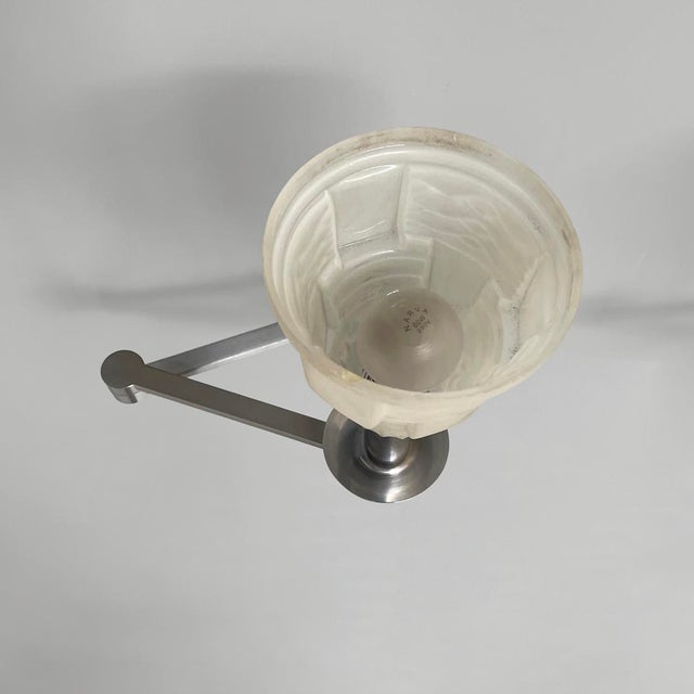 Silver Italian Art Deco Wall Lamps in Metal and White Glass, 1940s, Set of 2 For Sale - Image 8 of 11