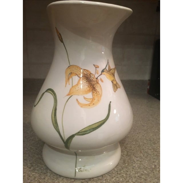 Mediterranean Italian Lily & Hummingbird Pitcher For Sale - Image 3 of 7