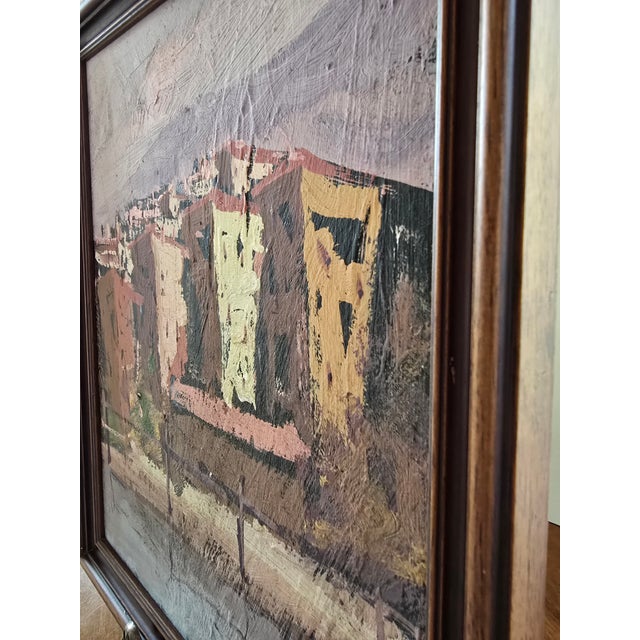 Mediterranean Vintage Original Impressionist Oil Painting Framed Signed Palette Knife Mediterranean Village Landscape For Sale - Image 3 of 9
