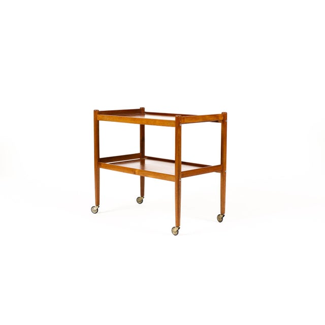 Mid-Century Modern 1960s Danish Modern Mid Century Teak Bar Cart Rolling Tea Service — Low Shelf For Sale - Image 3 of 6