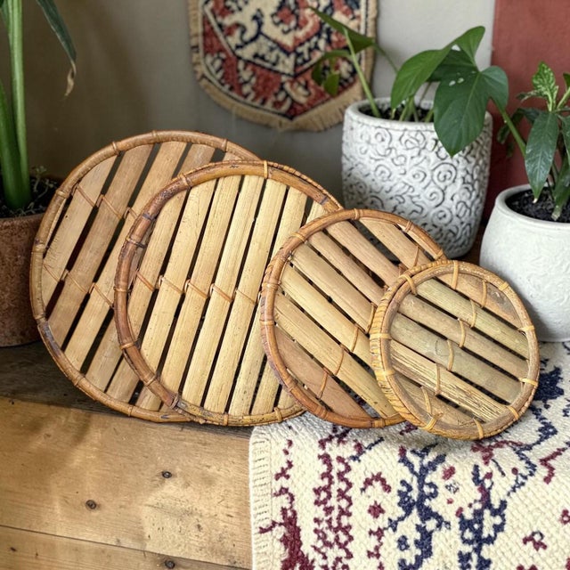 Set of 4 Stacking Bamboo Trivets, made in the Philippines. Perfect for any Boho or Coastal inspired home.