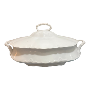 Antique Haviland Limoges "Ranson" White Scalloped Oval Covered Tureen / Serving Dish