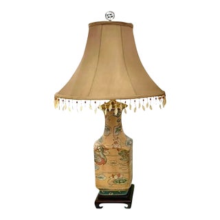 Late 20th Century Lamp Porcelain Kutani Style Lotus & Duck Design Vintage Oriental Chinese Decor For Sale