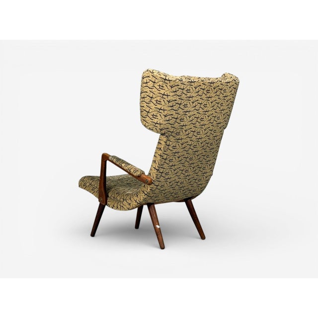 Brown Danish Cabinetmaker, Wingback Chair, Beech, Fabric, Denmark, 1950s For Sale - Image 8 of 10