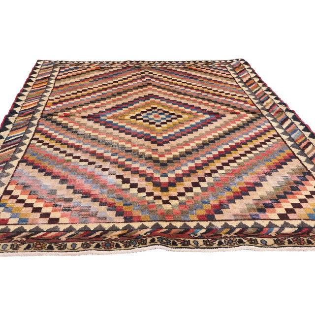 Mid-Century Modern Vintage Checkered Diamond Persian Lori Rug - 05'01 X 07'03 For Sale - Image 3 of 9