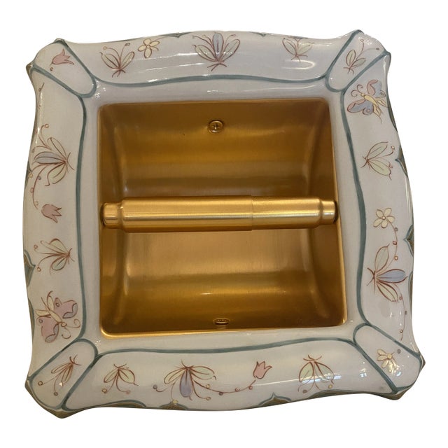 Sherle Wagner Gold & Ceramic Bathroom Toilet Paper Holder For Sale