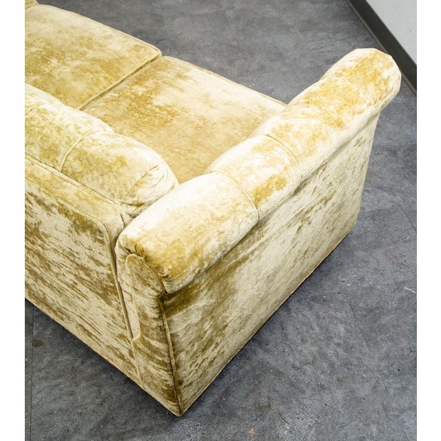 Textile Mid Century Danish Modern Sofa Couch Green Velour 4 Seater Tufted Vintage MCM For Sale - Image 7 of 12