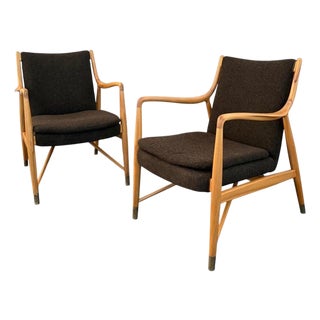 1980s Pair of Mid-Century Modern Finn Juhl Model 45 Style Open Armchairs For Sale