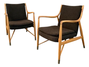 1980s Pair of Mid-Century Modern Finn Juhl Model 45 Style Open Armchairs