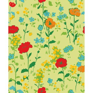 Poppies (var. 2) Wallpaper by Paule Marrot in Chartreuse For Sale