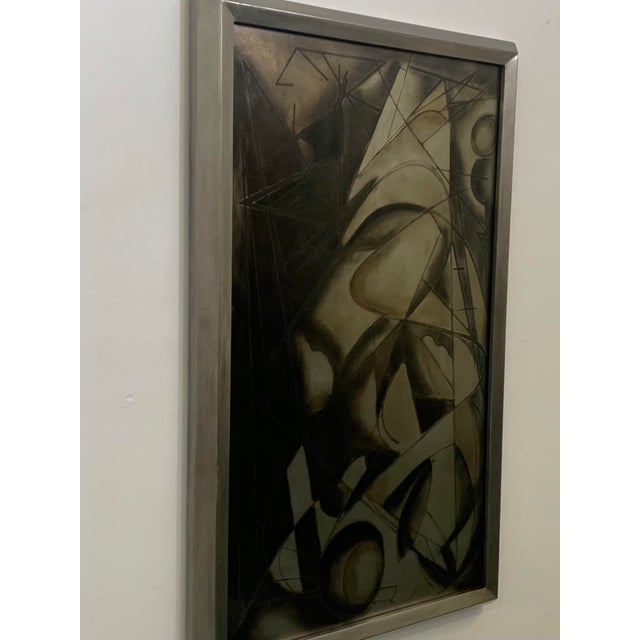 Futurist Painting in Back Treated Glass by Lam Lee Group, 1980 For Sale - Image 3 of 13