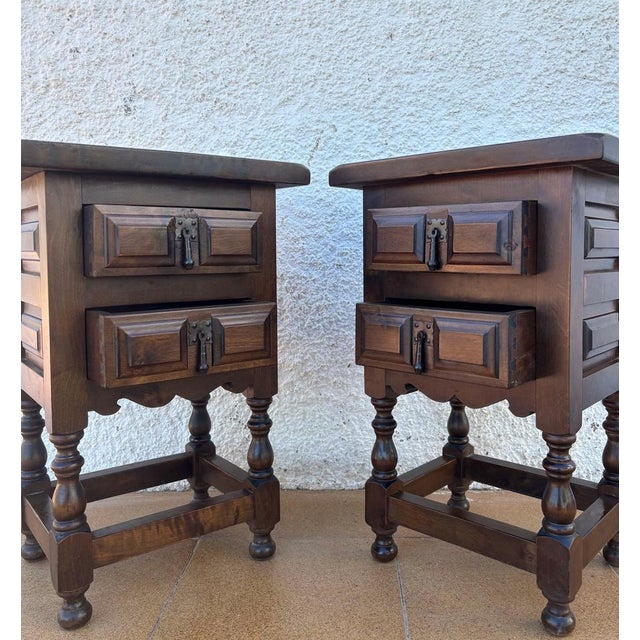 1940s Spanish Rustic Wooden Nightstands, 1940, Set of 2 For Sale - Image 5 of 10