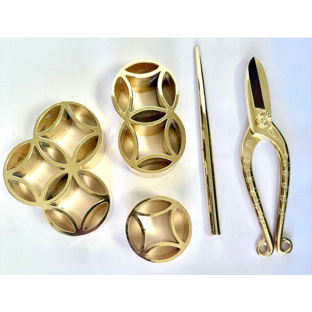 Japanese 24k Gold Plated Bonsai Ikebana Gardening Metal Scissors Kenzan Wood Box Tea Ceremony For Sale - Image 4 of 14