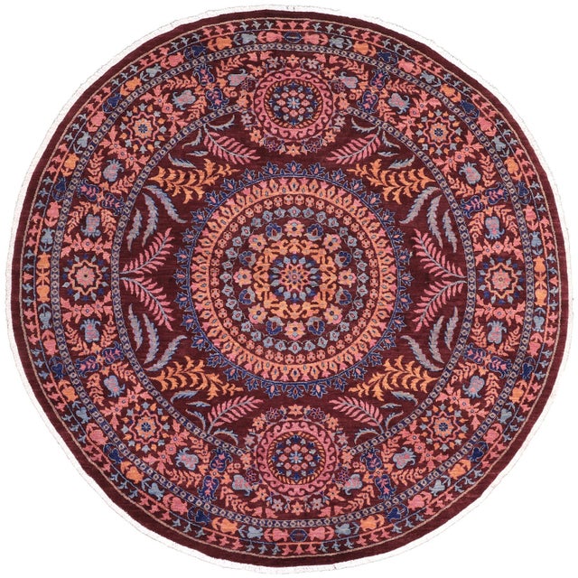 Boho Chic Ziegler Red/Blue Wool Runner Rug- 9'11'' X 10'3'' For Sale - Image 9 of 10