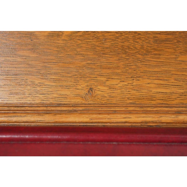 Mid 20th Century Reclaimed Mission 86.125 In. Golden Oak Red Vinyl Bench For Sale - Image 9 of 15
