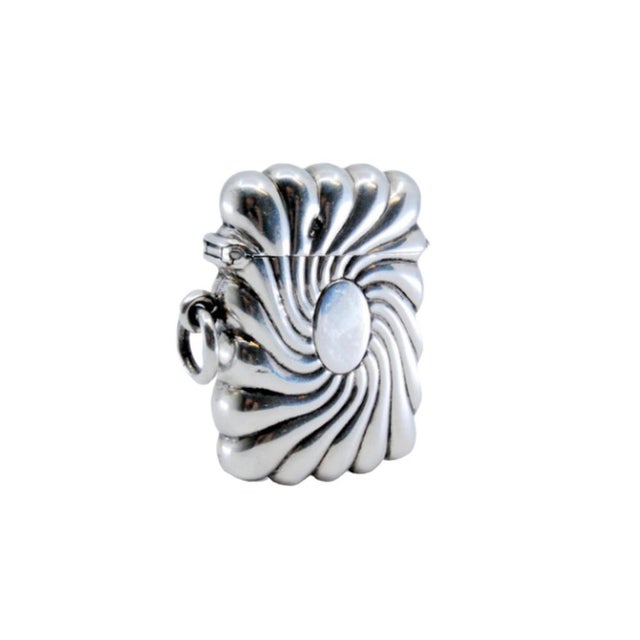 Vortex-Shaped Embossed Silver Matchbox with Monogram Card For Sale - Image 11 of 11