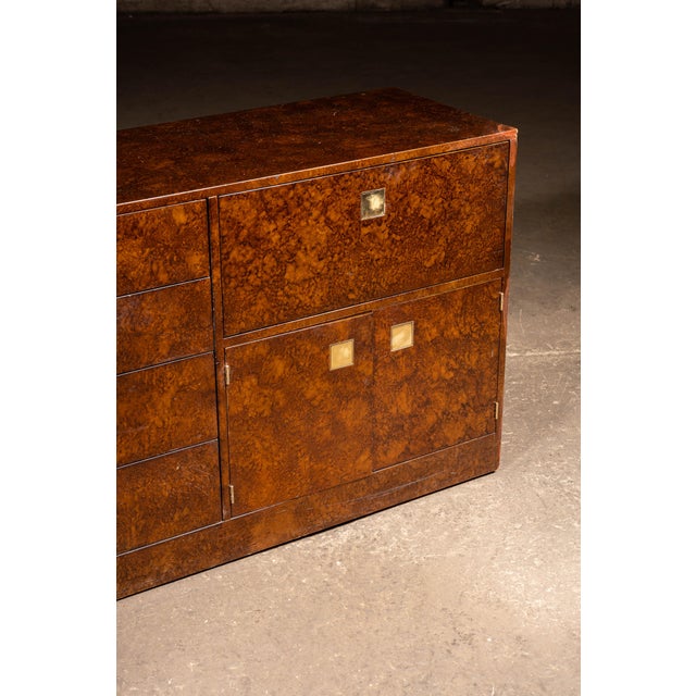 Wood 1930s Art Deco Burled Walnut Credenza With Brass Hardware For Sale - Image 7 of 18