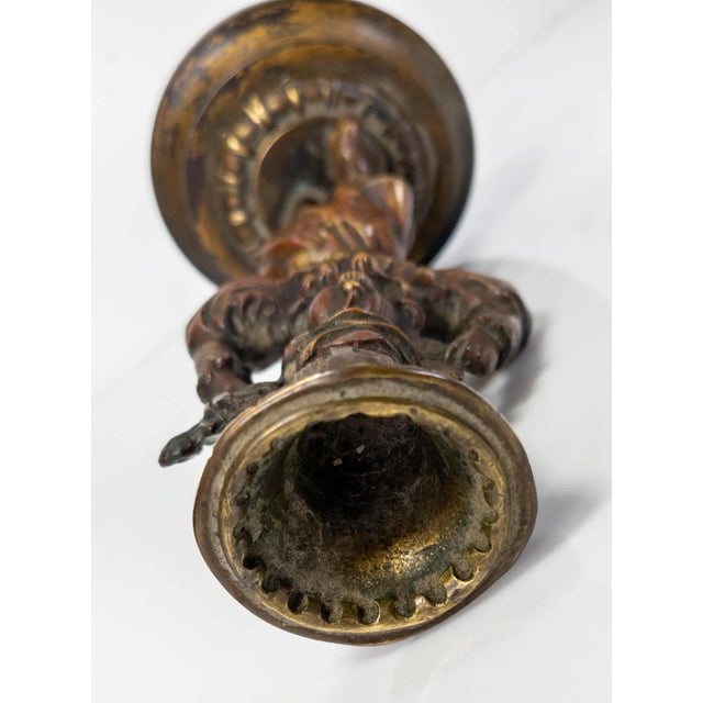 Antique Early 20th Century Bronze Colonial Figure Candle Stick For Sale - Image 9 of 11