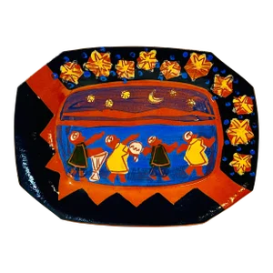 M. L. Schumacher Modernist Earthenware Terracotta Platter Celestial Dancers