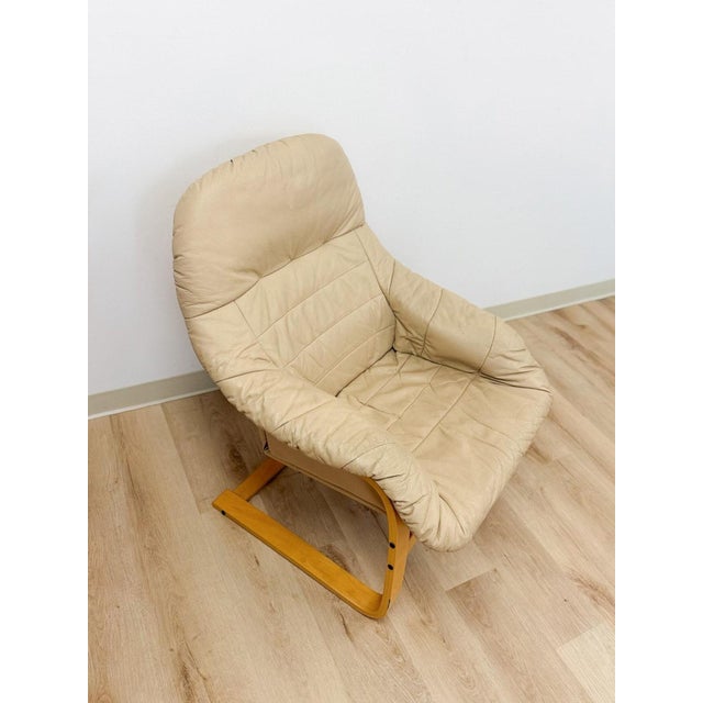 Danish Made Tan Leather Cantilever Armchair Vintage MCM by Verikon Furniture For Sale - Image 4 of 13