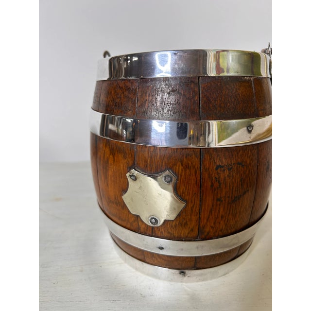 Antique English Oak and Silver Plate Biscuit Jar For Sale In Baltimore - Image 6 of 10
