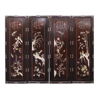 Set of Four Vintage Rosewood Wall Panels With Mother-of-Pearl Inlay For Sale